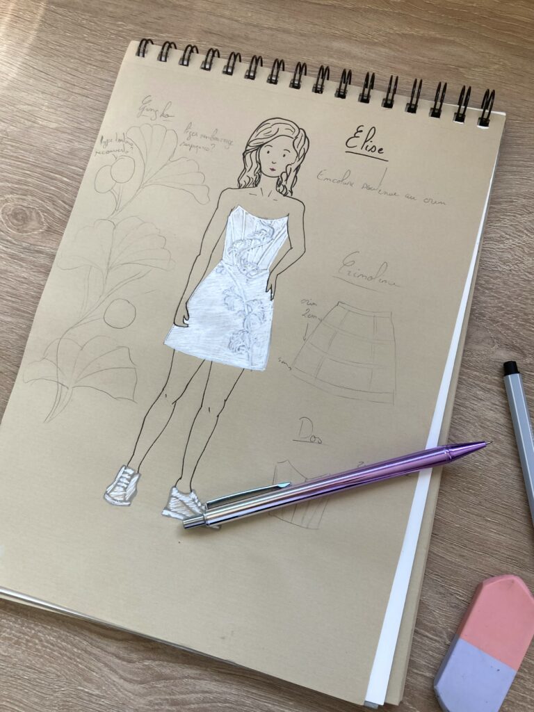 Dessin de robe bustier courte et moderne